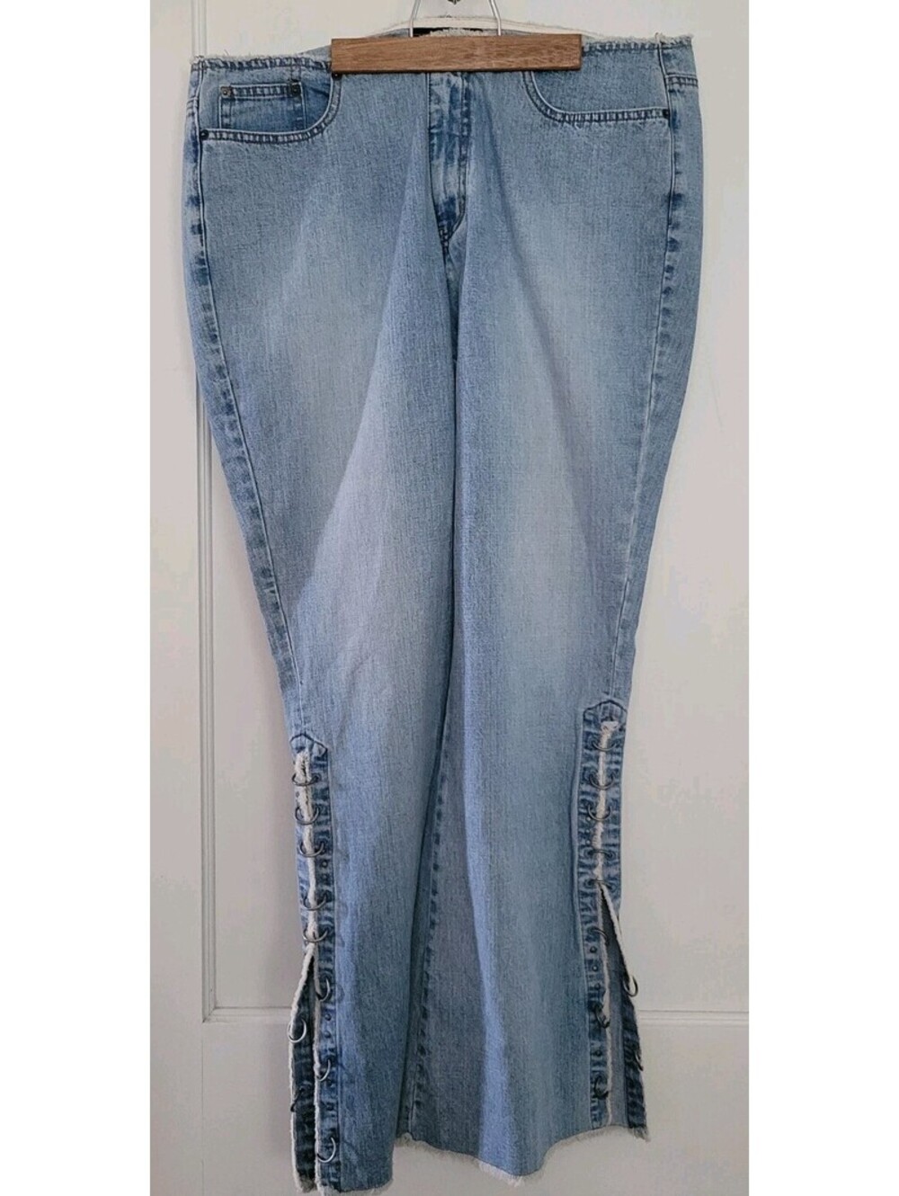 Vtg Venezia Jeans Women 18 Blue Bootcut Wide Leg Hi Rise Light Wash Slit leg